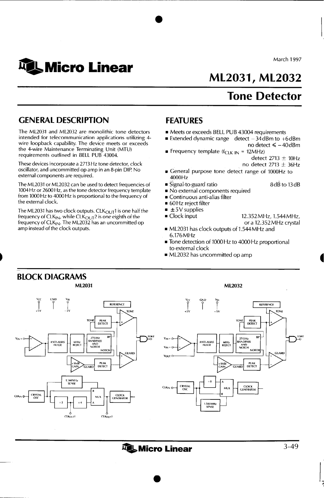 Micro Linear Corporation ML2032IP, ML2031CP, ML2031IP, ML2032CP Datasheet