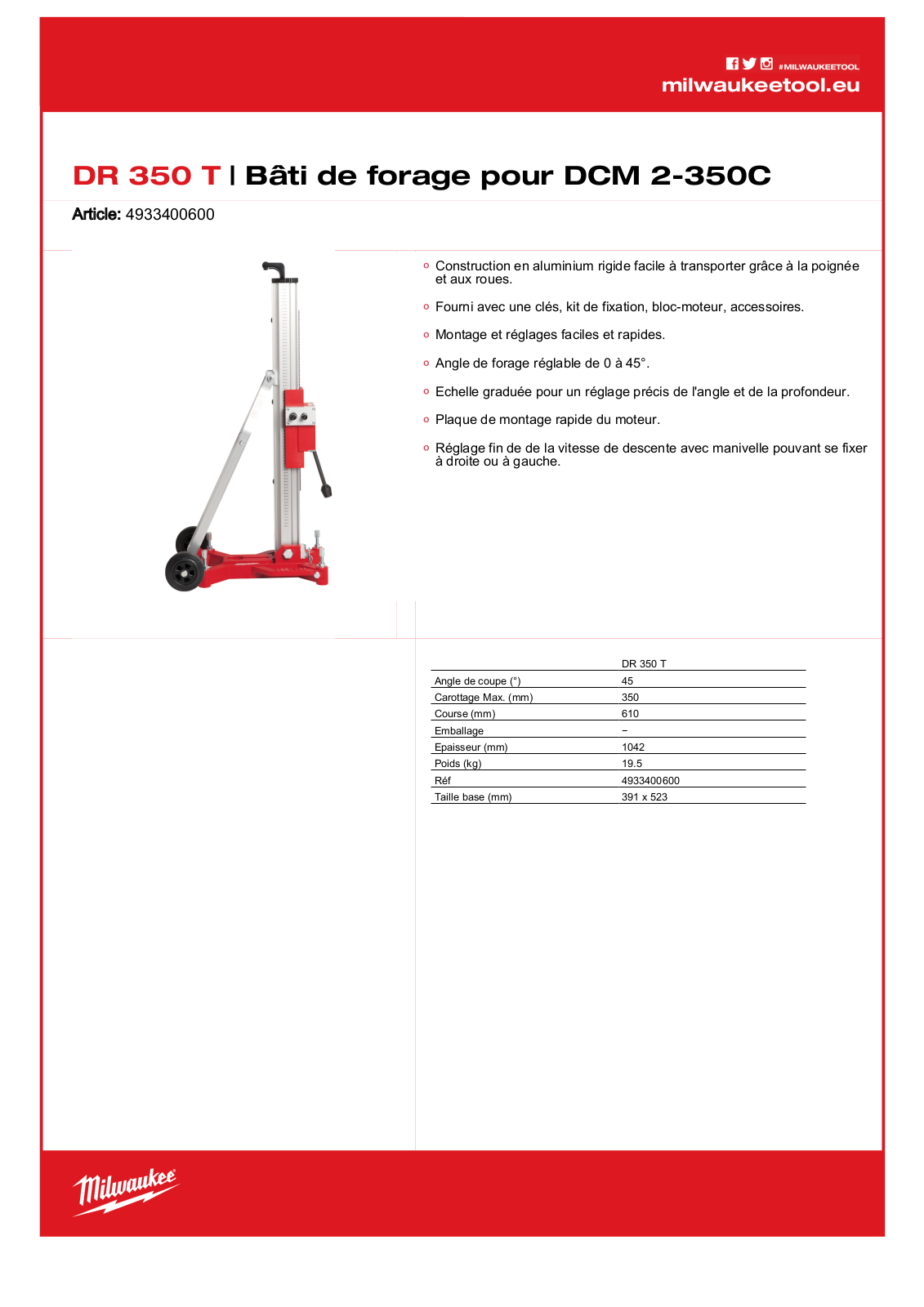 Milwaukee 4933400600, DR 350 T Specification - ManualMachine.com
