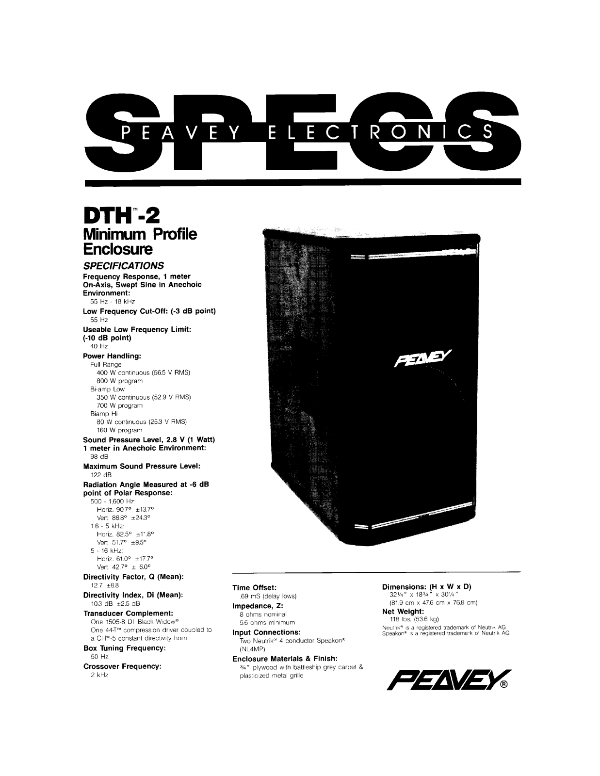 Peavey DTH-2 DATASHEET