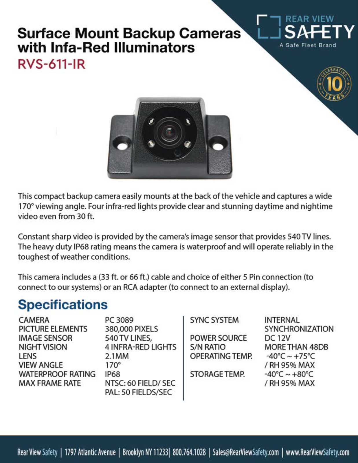 RVS Systems RVS-611-IR-R-04, RVS-611-IR-R-NC, RVS-611-IR, RVS-611-IR-L, RVS-611-IR-L-NC Specsheet