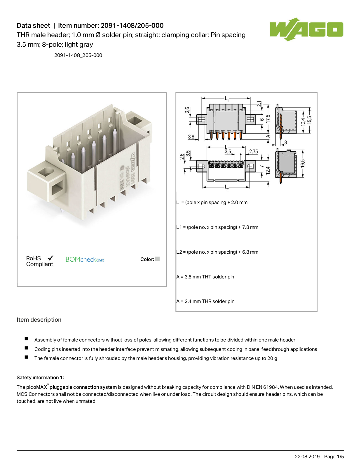 Wago 2091-1408/205-000 Data Sheet