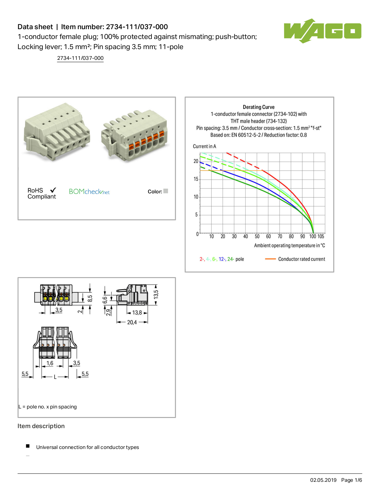 Wago 2734-111/037-000 Data Sheet