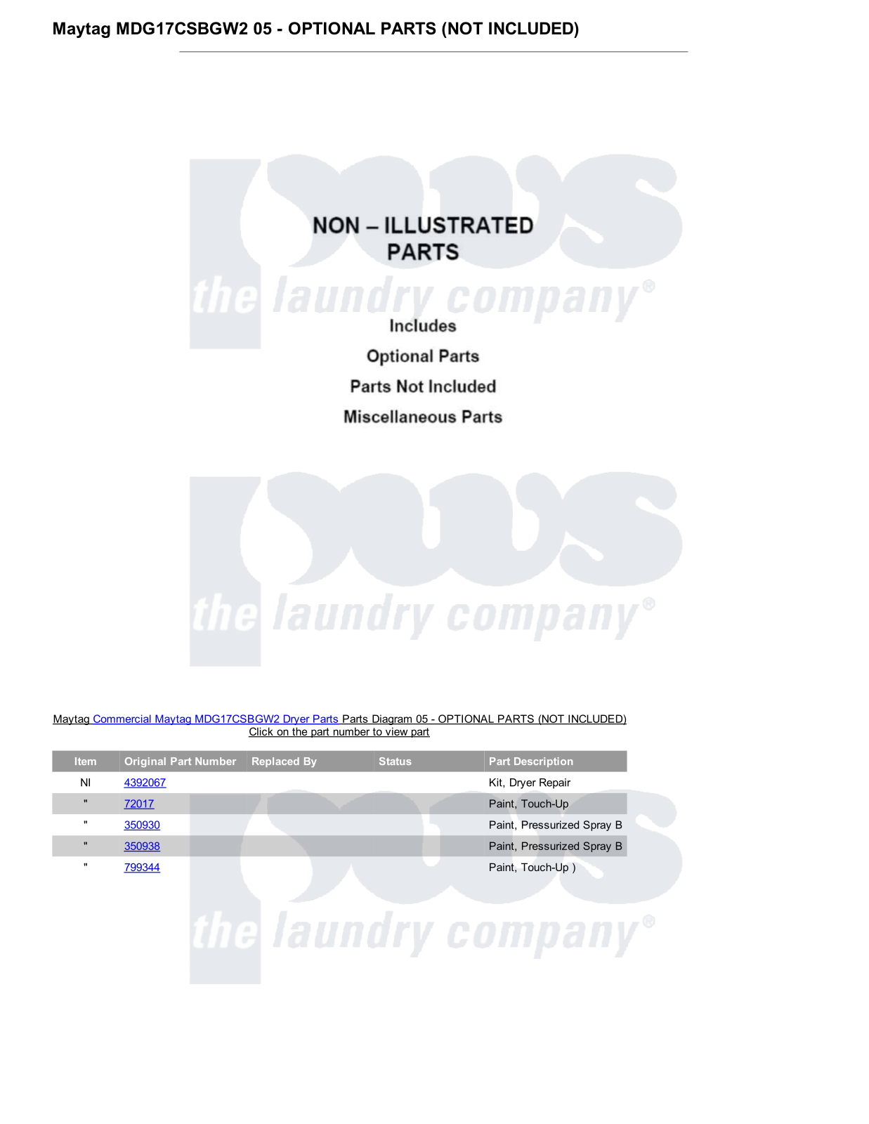 Maytag MDG17CSBGW2 Parts Diagram