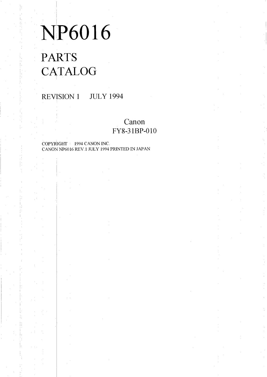 Canon Np6016 PARTS CATALOG