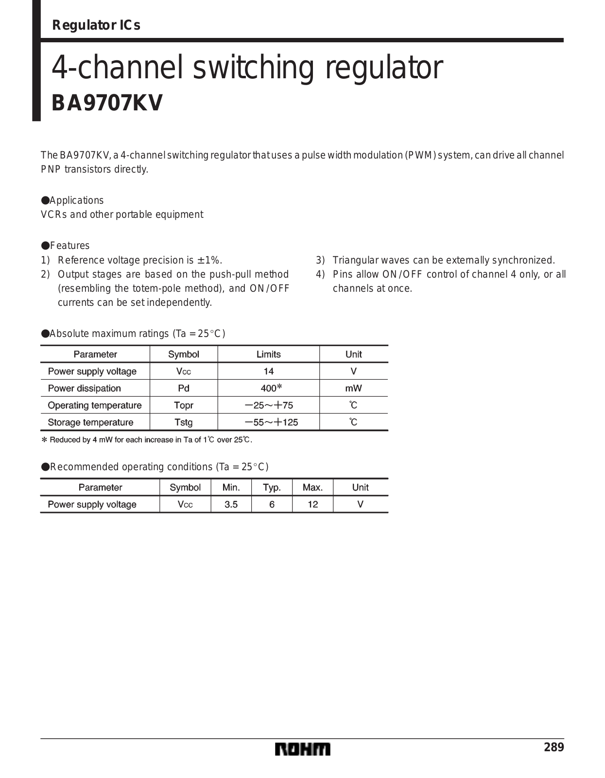 ROHM BA9707KV Datasheet