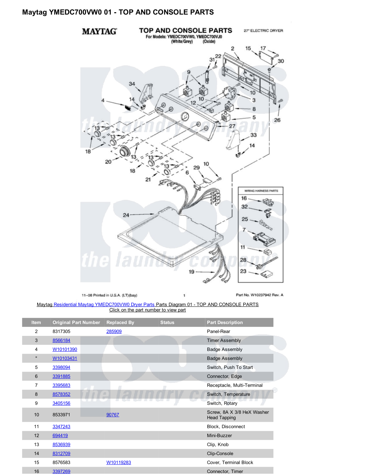 Maytag YMEDC700VW0 Parts Diagram