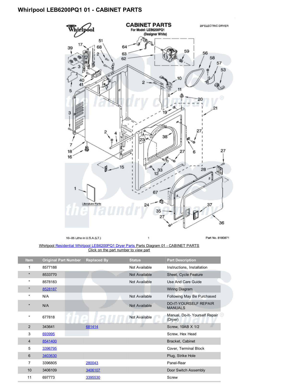 Whirlpool LEB6200PQ1 Parts Diagram