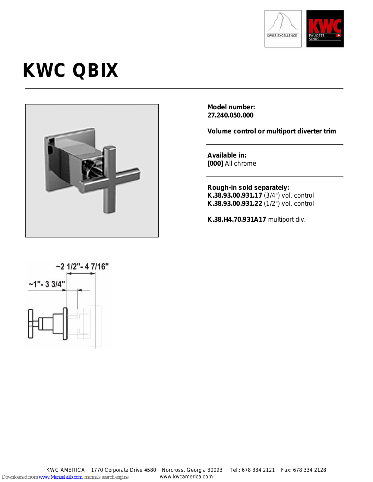 KWC QBIX 27.240.050.000 Specification Sheet