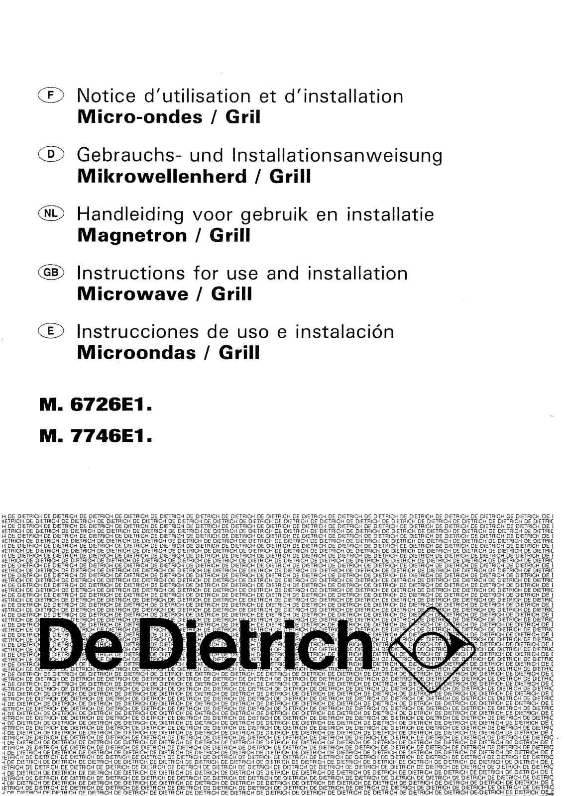 De dietrich MW6726E1, MN6726E1, MN7746E1, MW7746E1, MB7746E1 User Manual