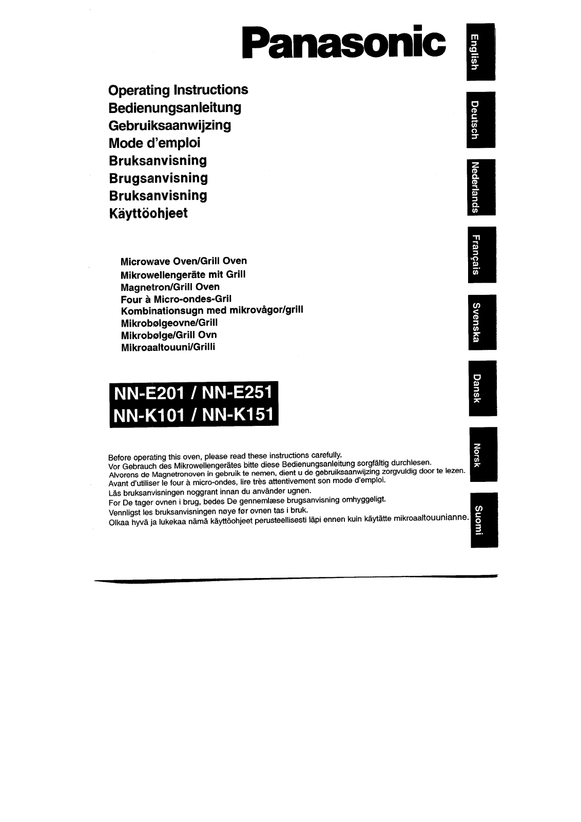 PANASONIC NN-E201, NN-E201W, NN-E251, NN-E251W, NN-K101 User Manual
