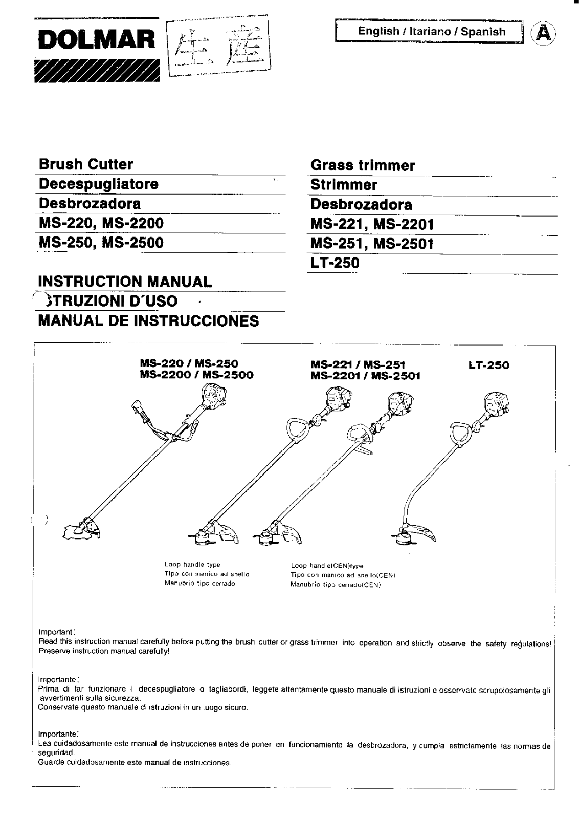 Dolmar MS-250, MS-220, MS-221, MS-251, MS-2500 User Manual