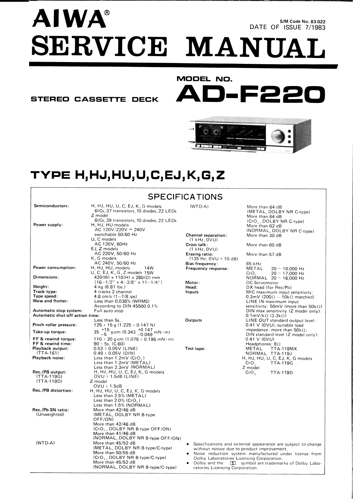 Aiwa ADF-220 Service manual