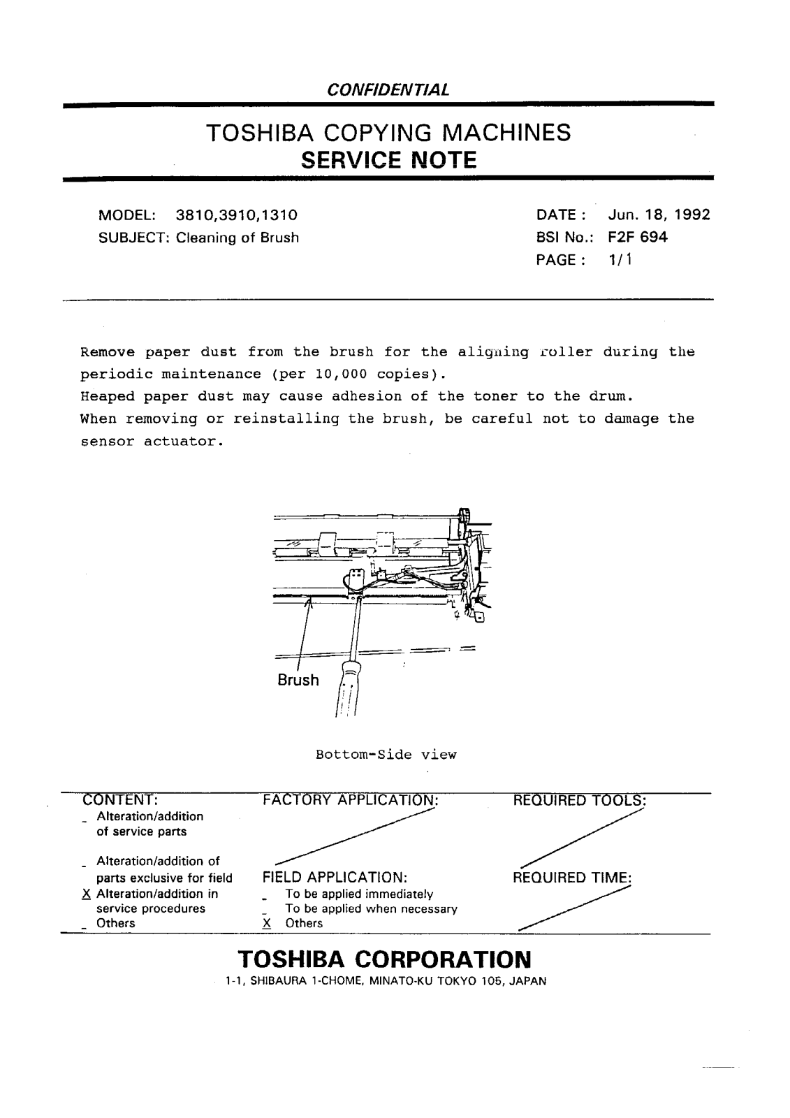 Toshiba f2f694 Service Note