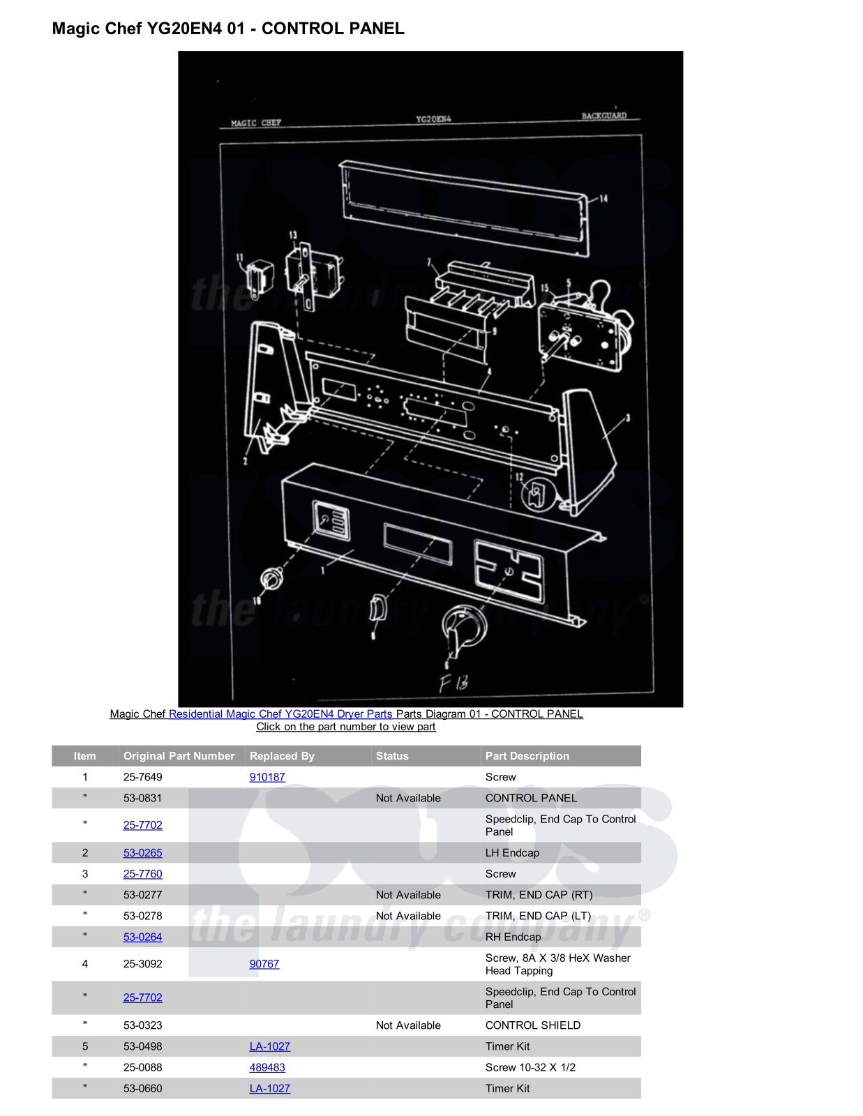 Magic Chef YG20EN4 Parts Diagram