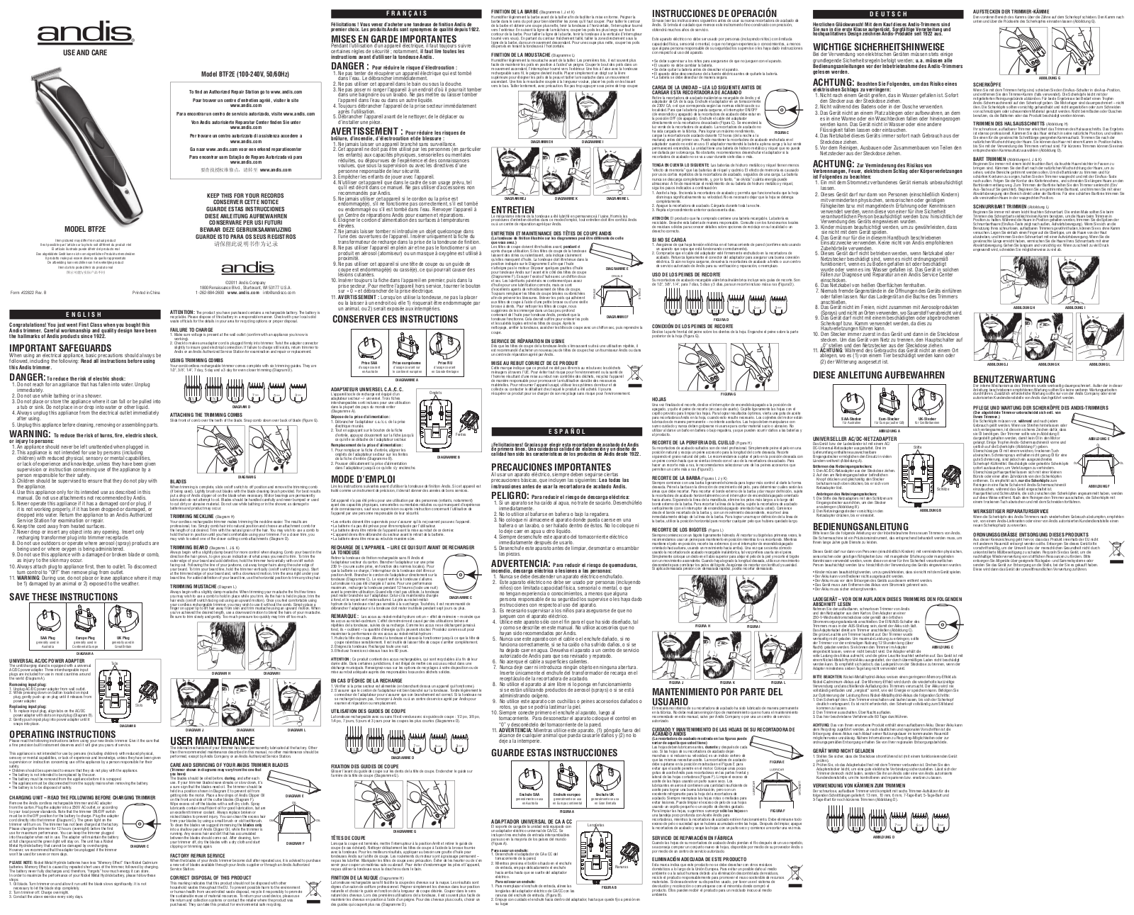 Andis BTF2E User Manual