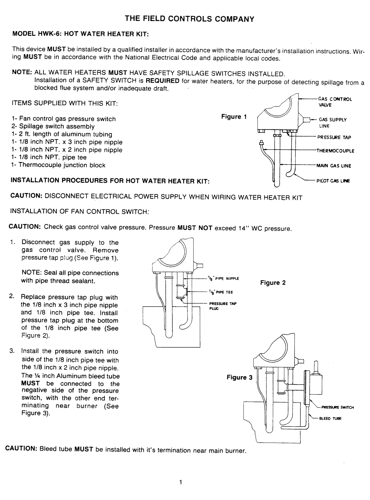 Field controls HWK-6 User Manual