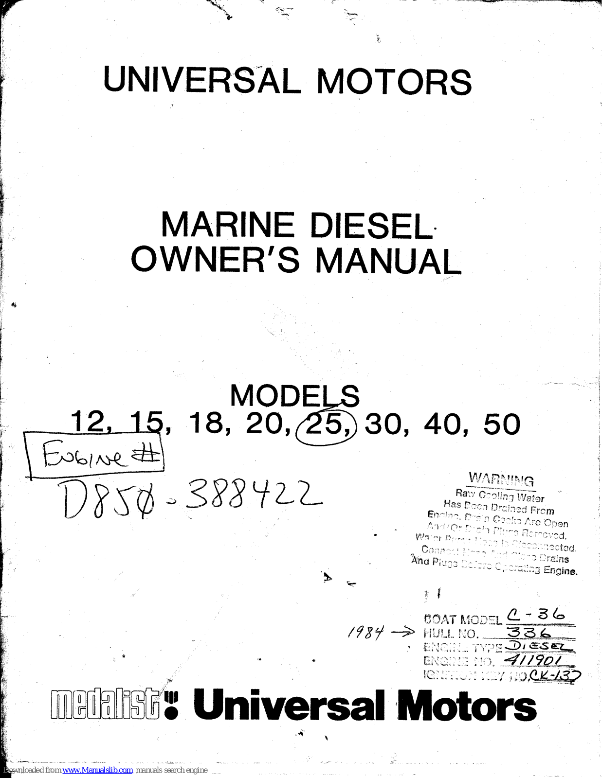 Universal Motors M-12, M-15, M-30, M-40, M-18 Owner's Manual