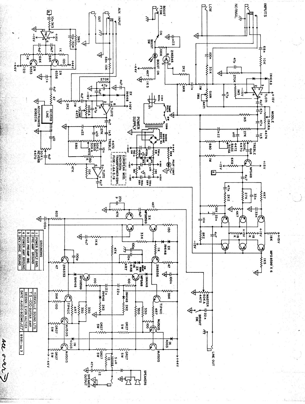 Traynor ts100 schematic