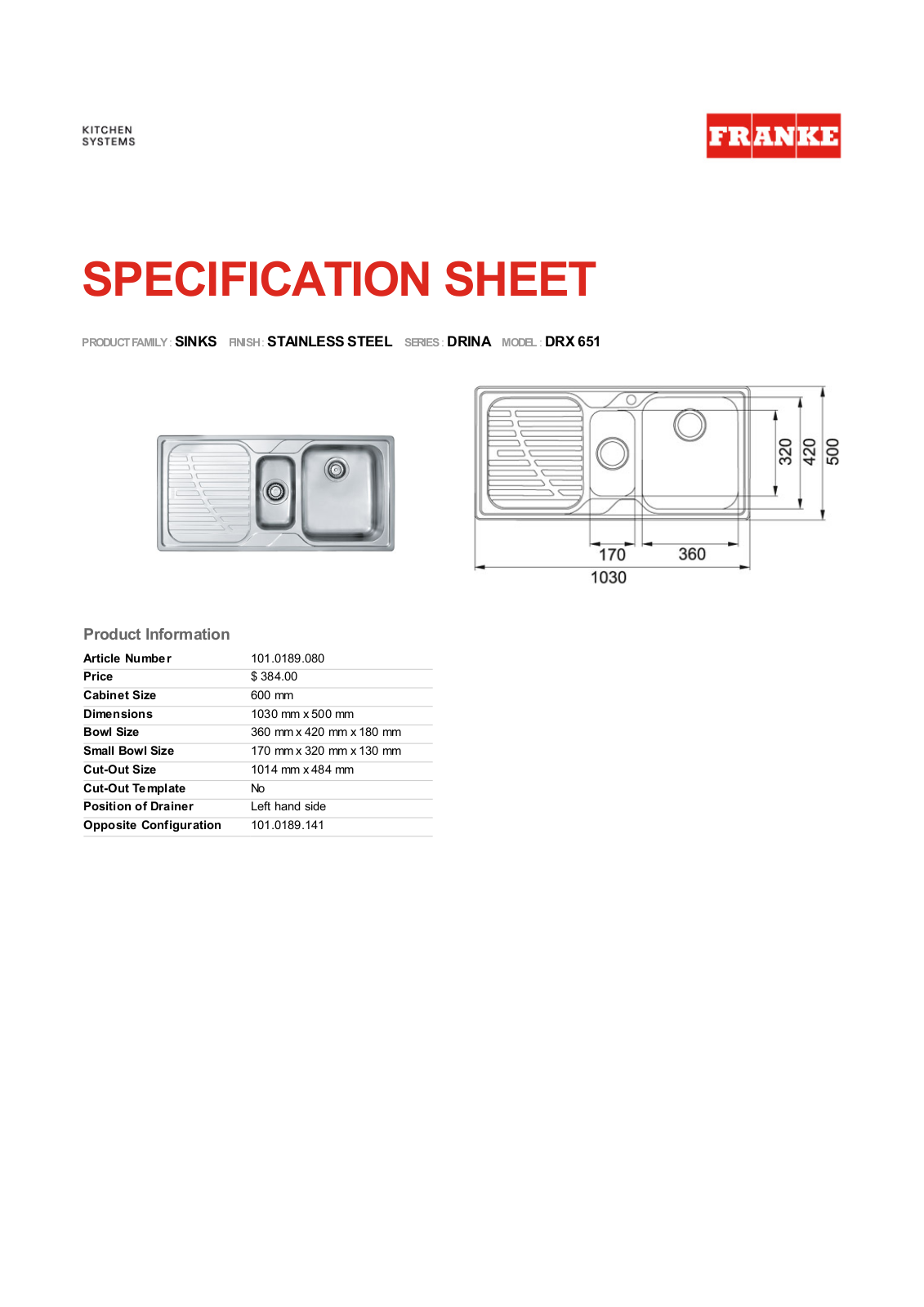 Franke Foodservice DRX 651 User Manual