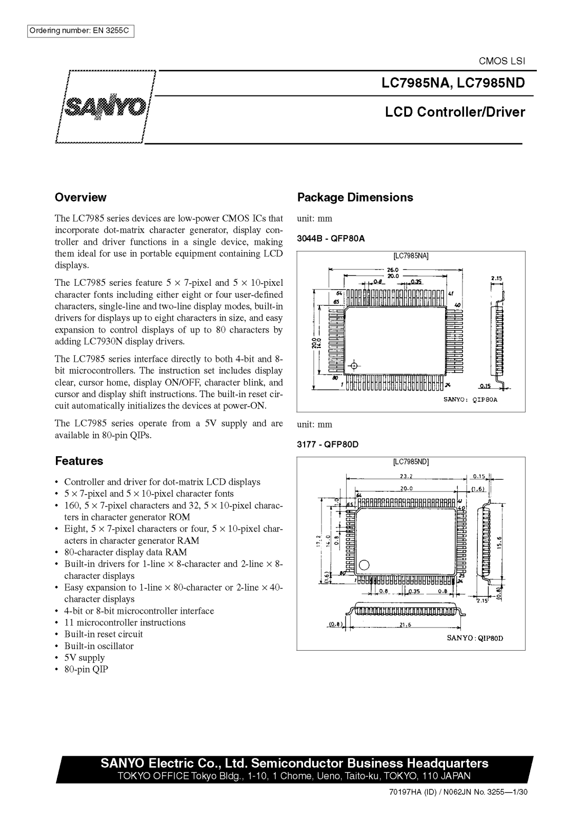 SANYO LC7985ND, LC7985NA Datasheet