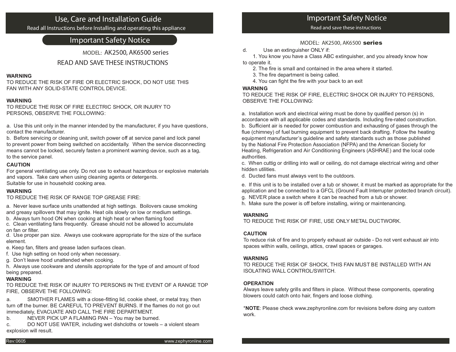 Zephyr AK2536S User Manual