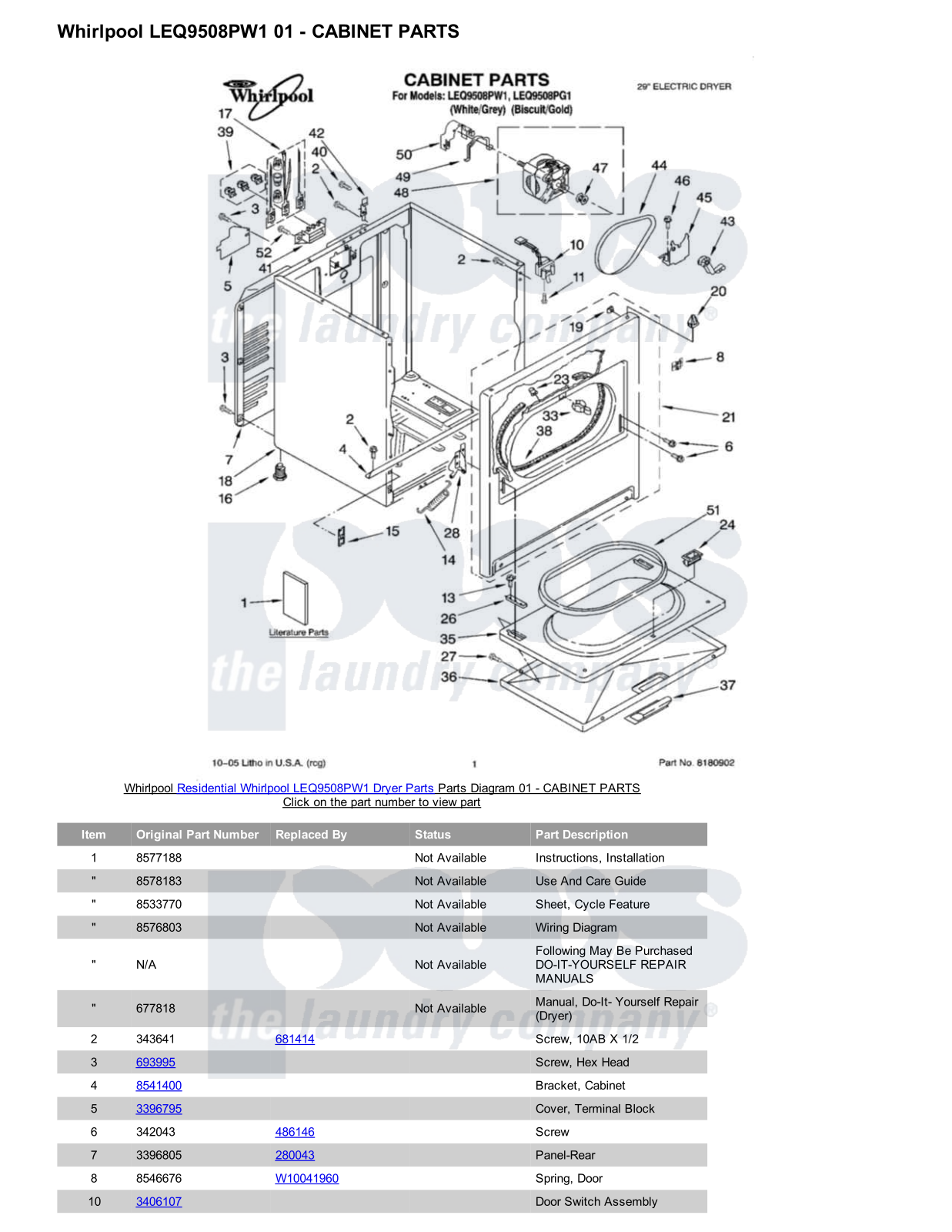 Whirlpool LEQ9508PW1 Parts Diagram