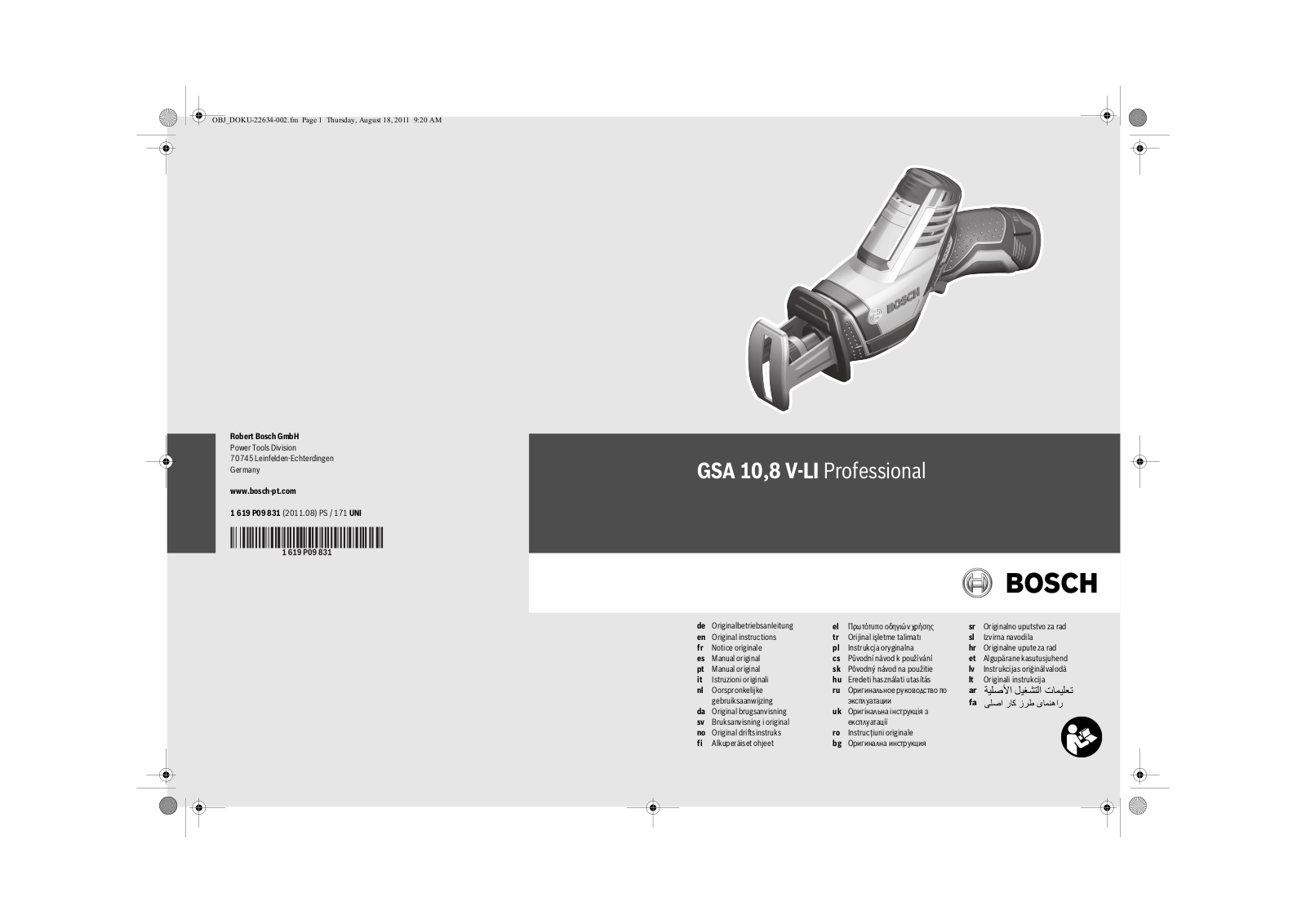 Bosch GSA 10.8 V-LI Professional User guide