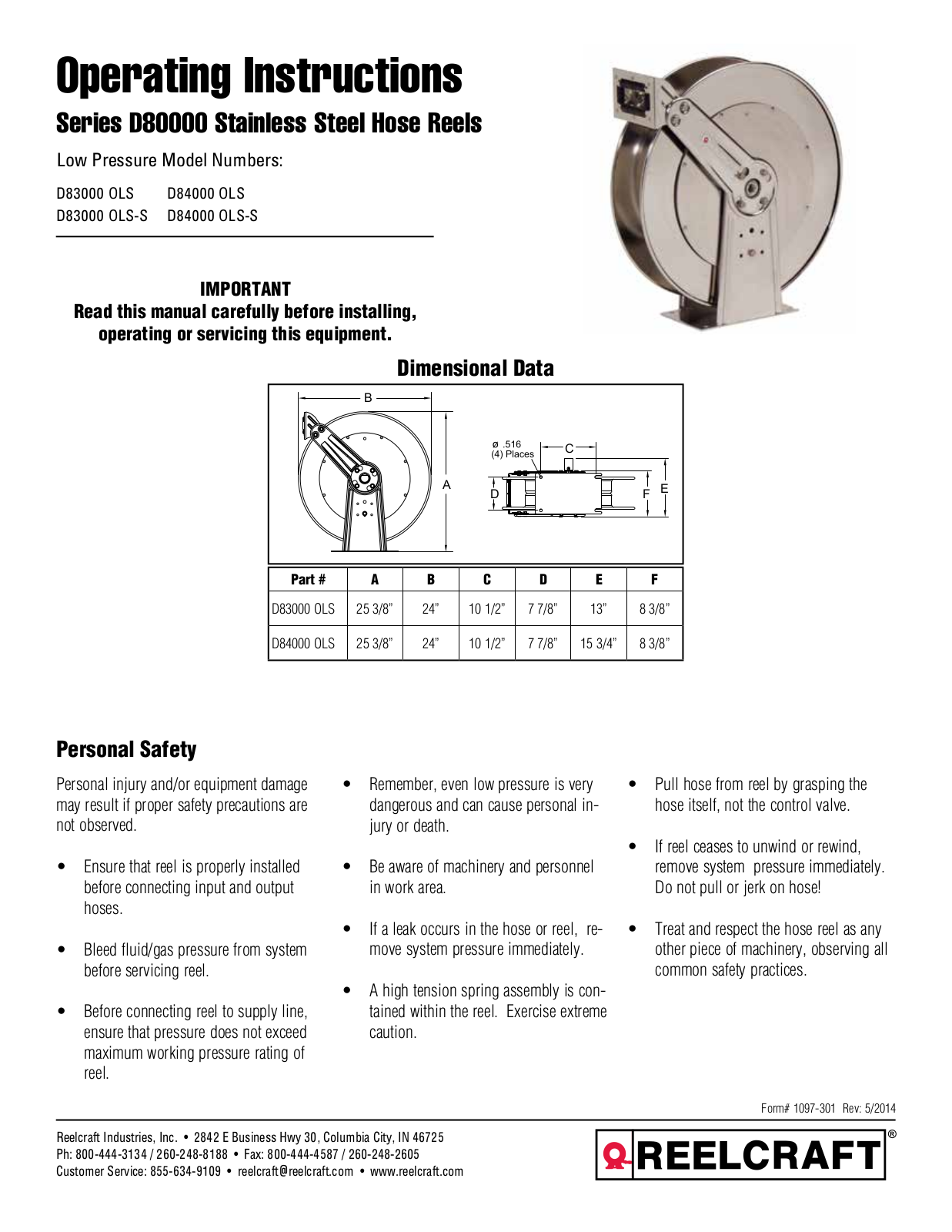 Reelcraft D80000 User Manual