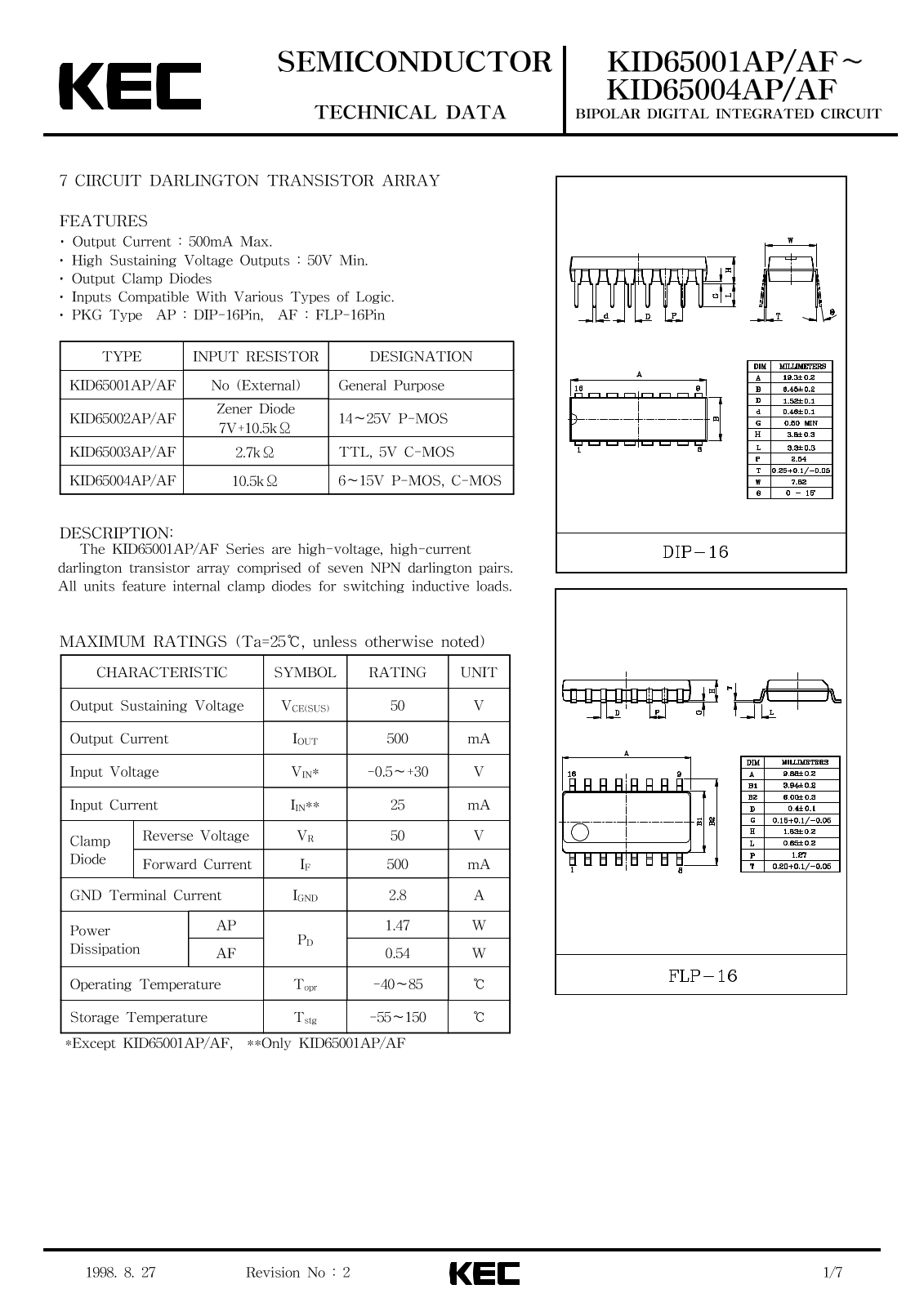 KEC KID65002AF, KID65001AP, KID65004AP, KID65004AF, KID65003AP Datasheet