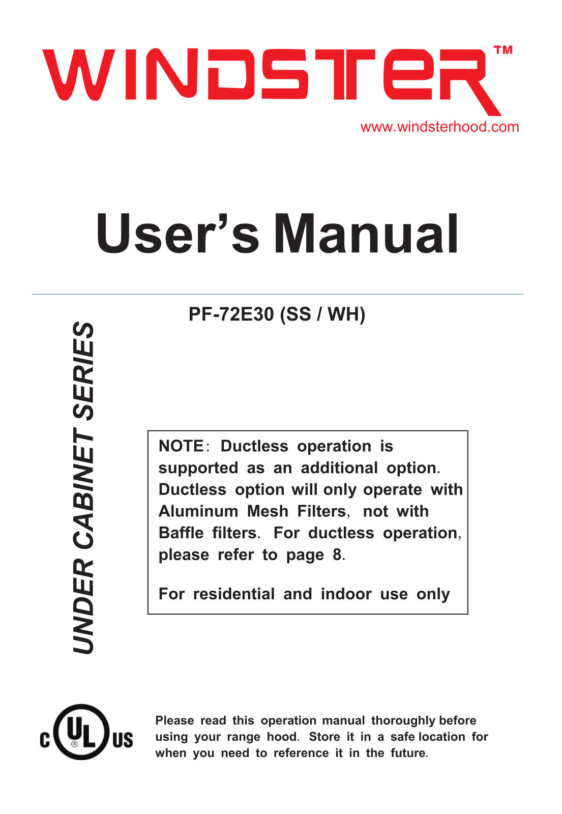 Windster PF72E30WH User Manual