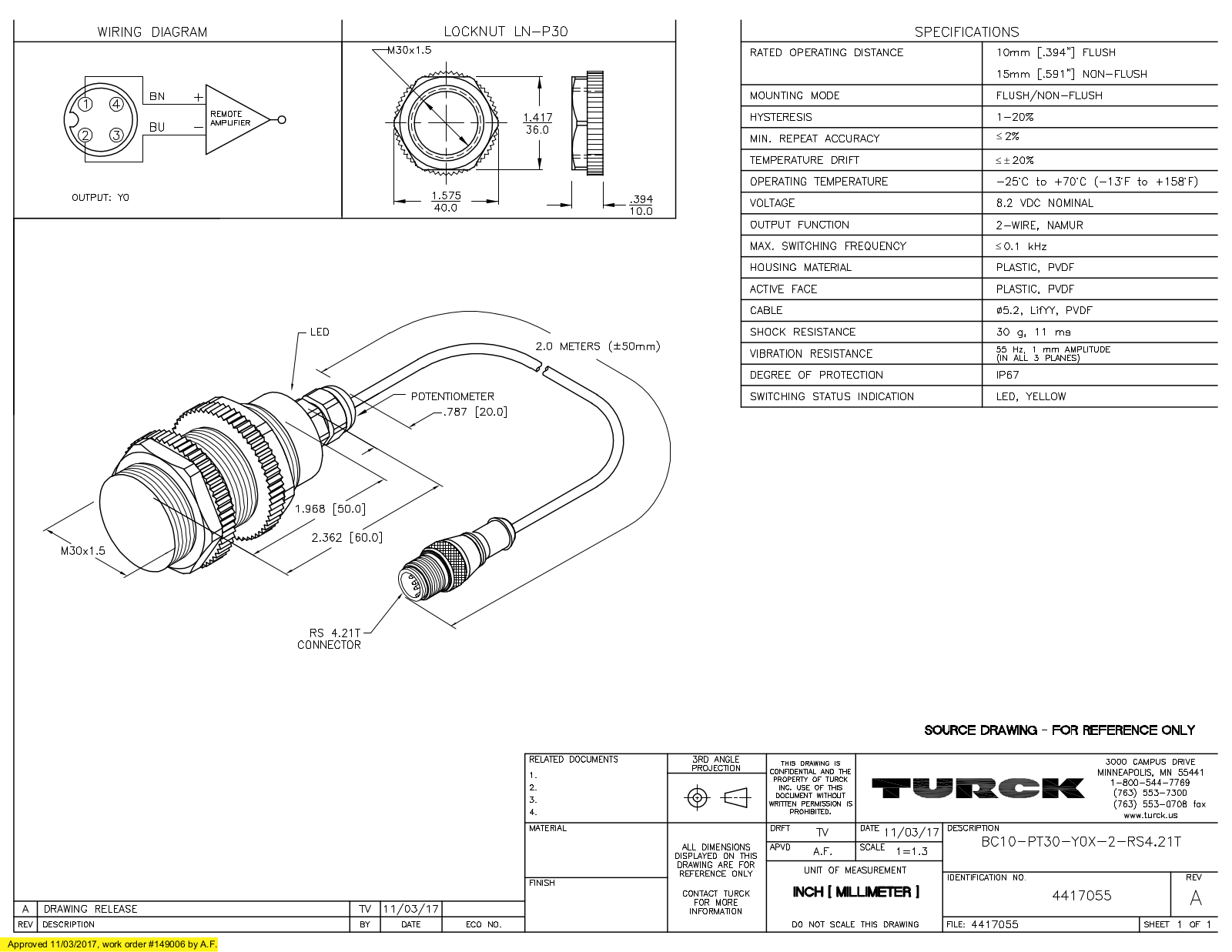 Turck BC10-PT30-Y0X-2-RS4.21T Data Sheet