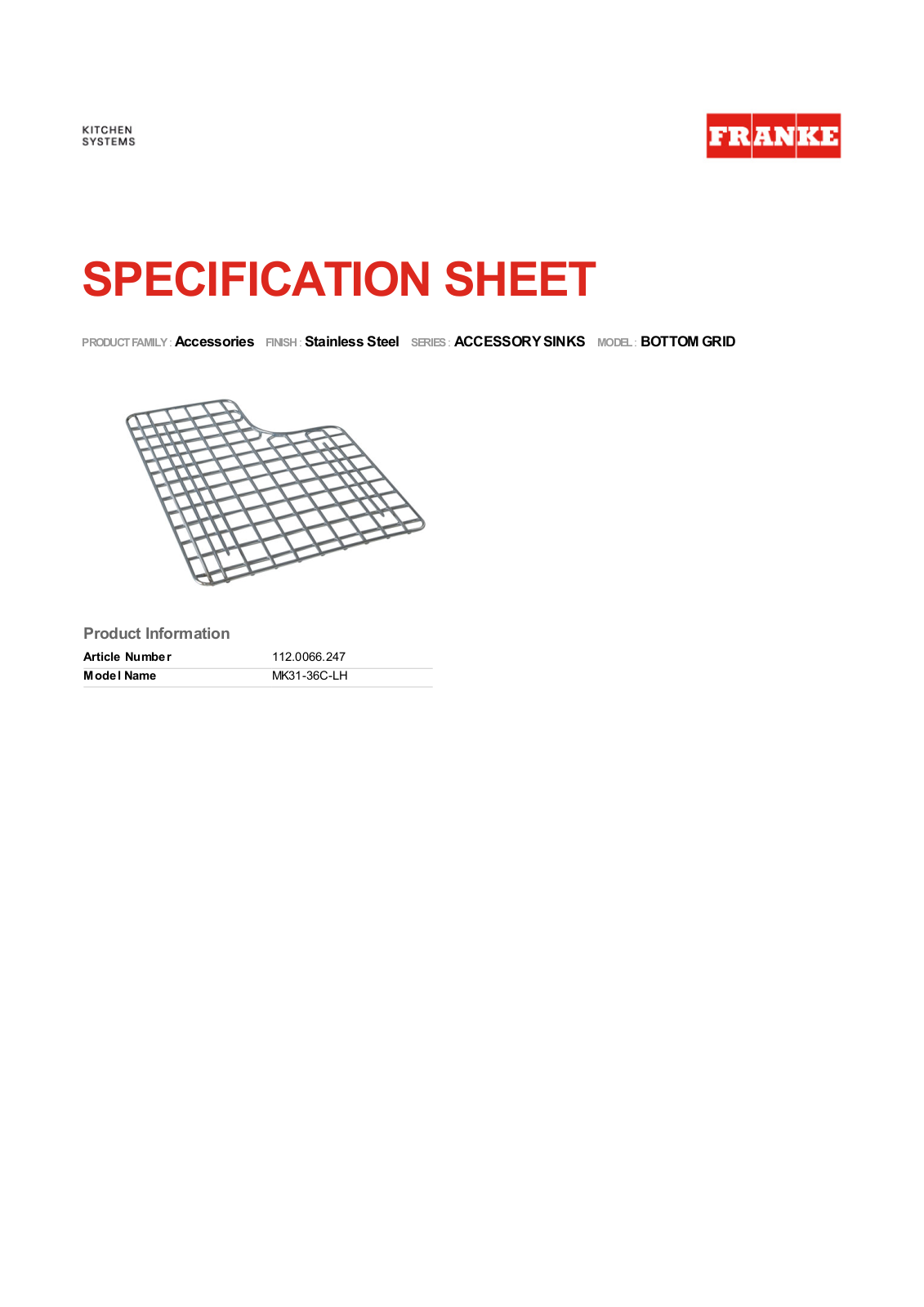 Franke FKX1167 Specifications - ManualMachine.com