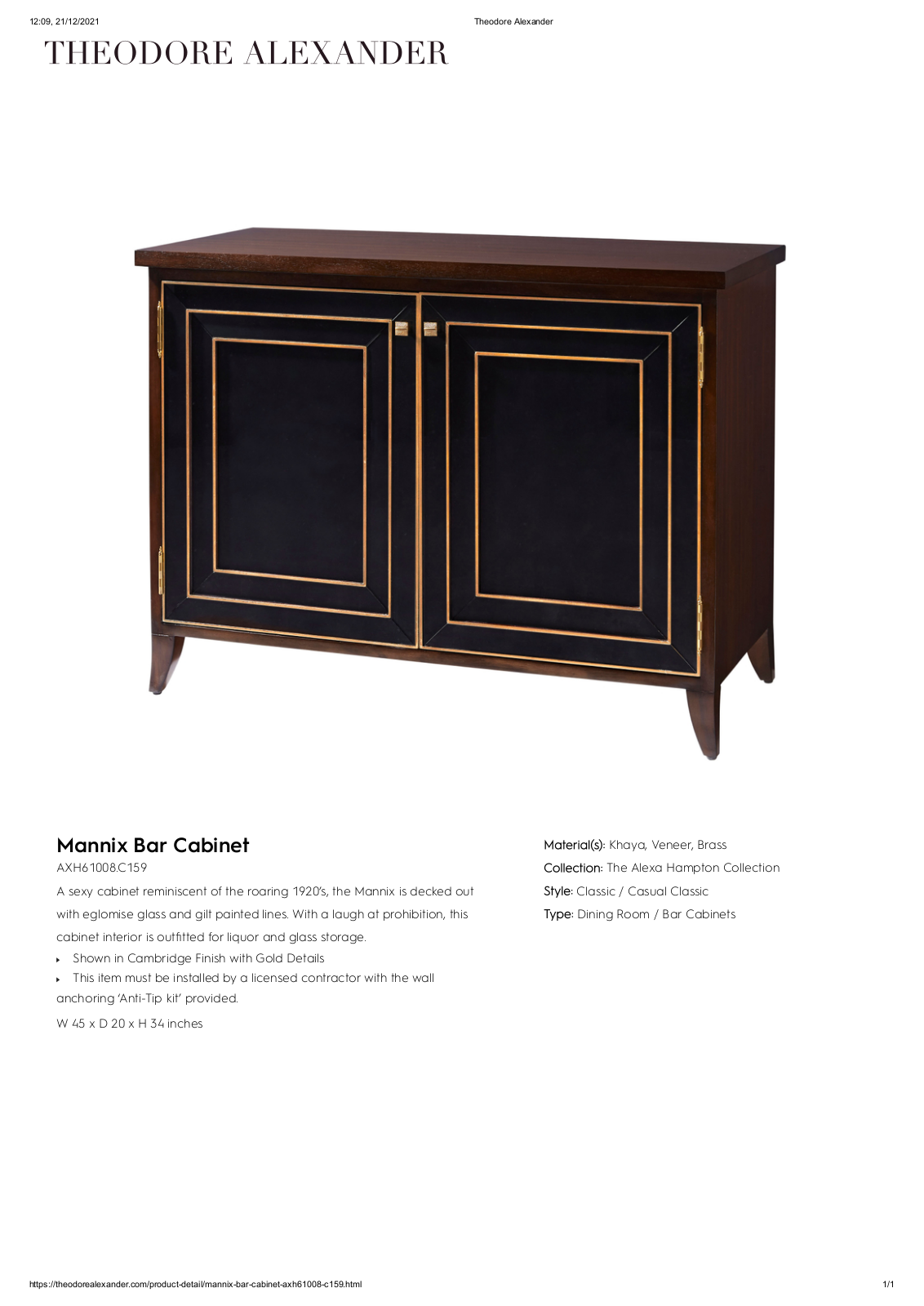 Theodore Alexander FPLJ3897 Specifications - ManualMachine.com