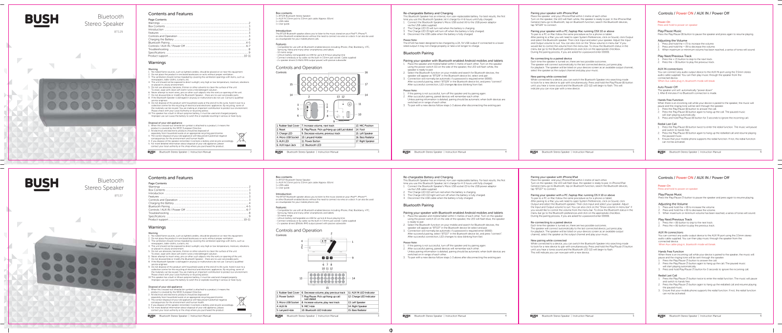 Bush BTS29, BTS37 User Manual