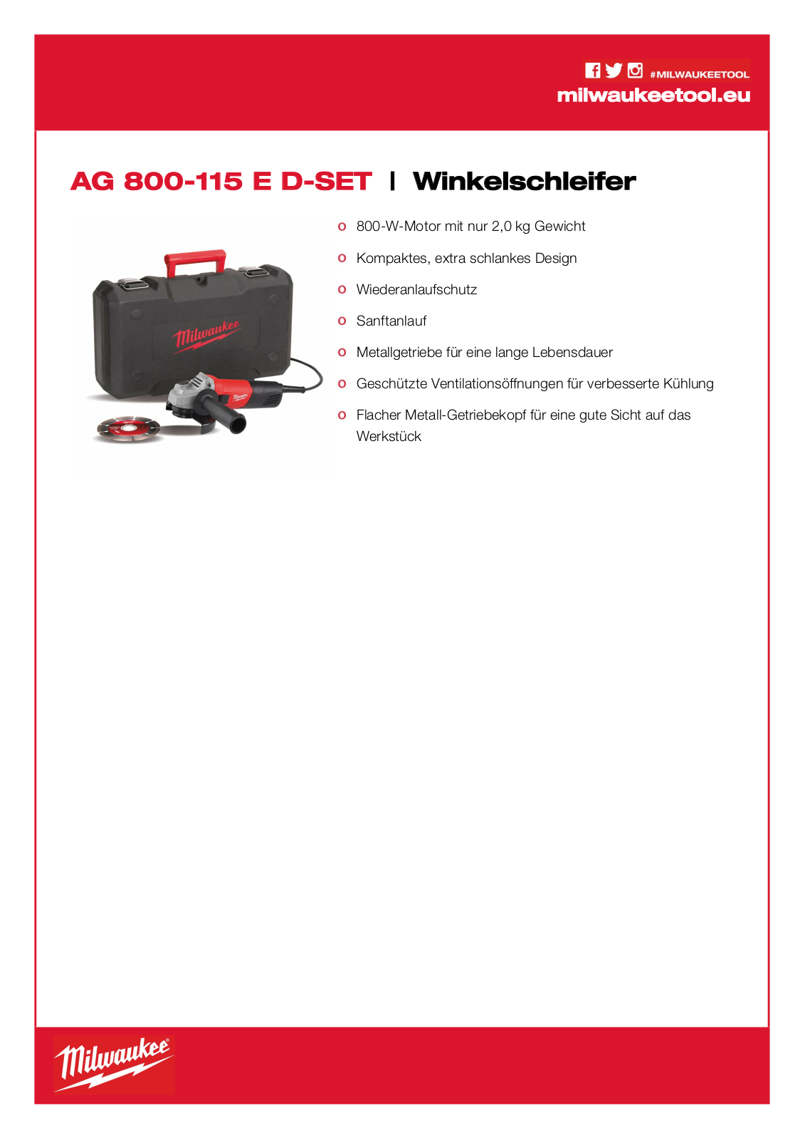 Milwaukee AG 800-115 E D-SET User Manual