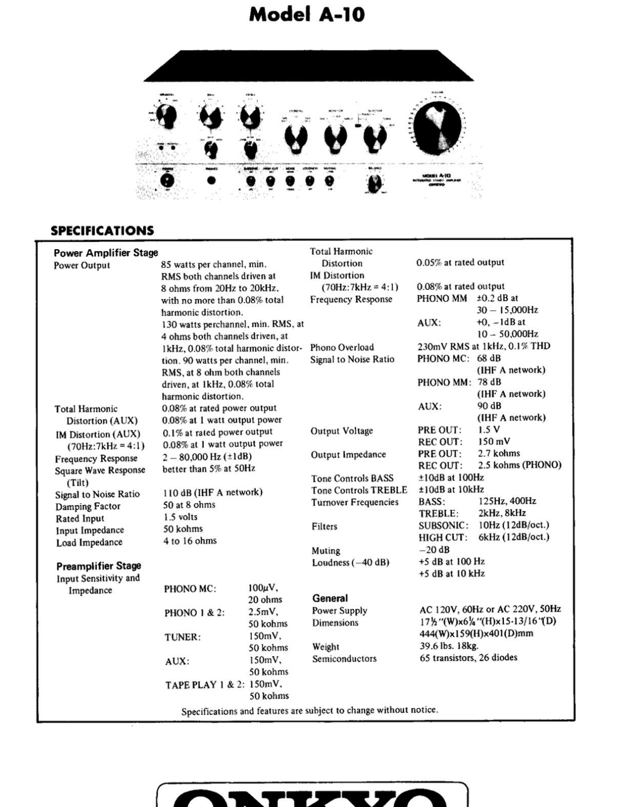 Onkyo A-10 Service Manual