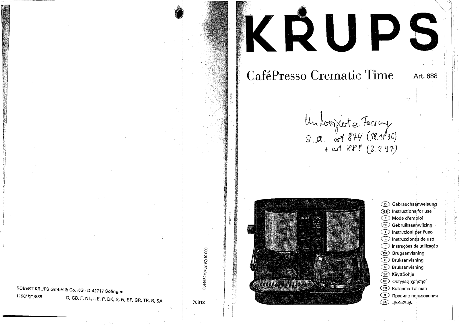 KRUPS F8884310 User Manual