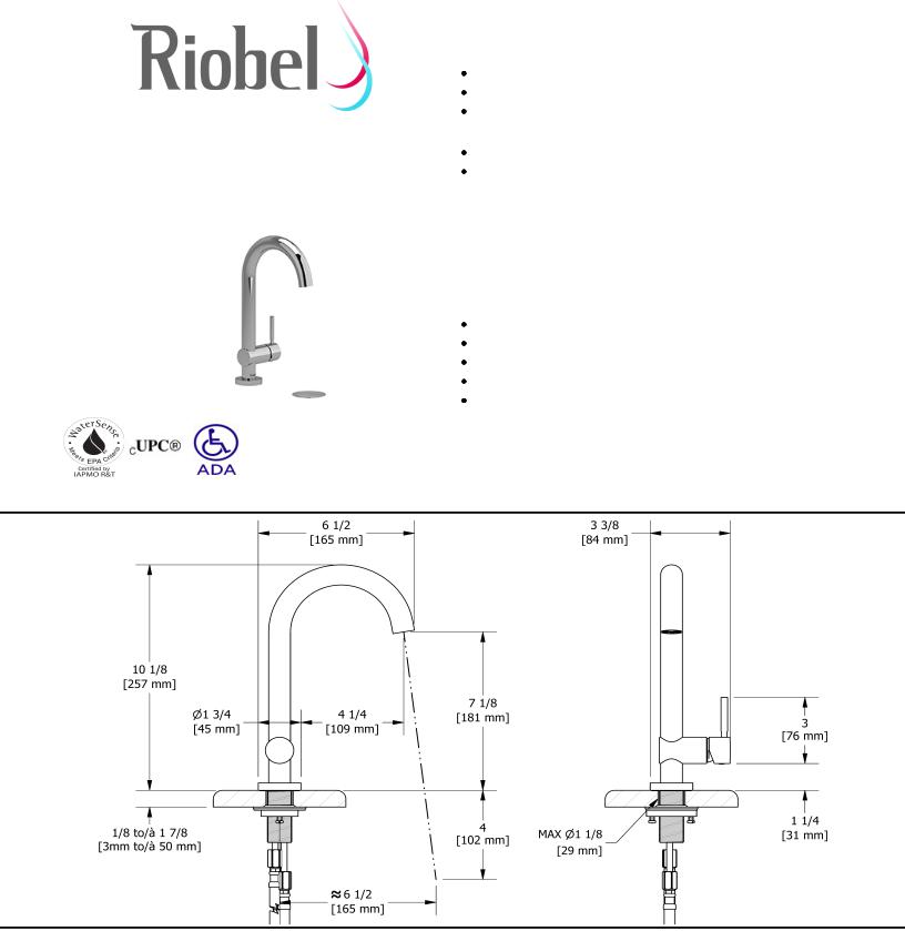 Riobel RU01BN10, RU01BN, RU01BK05, RU01BG05 Specifications