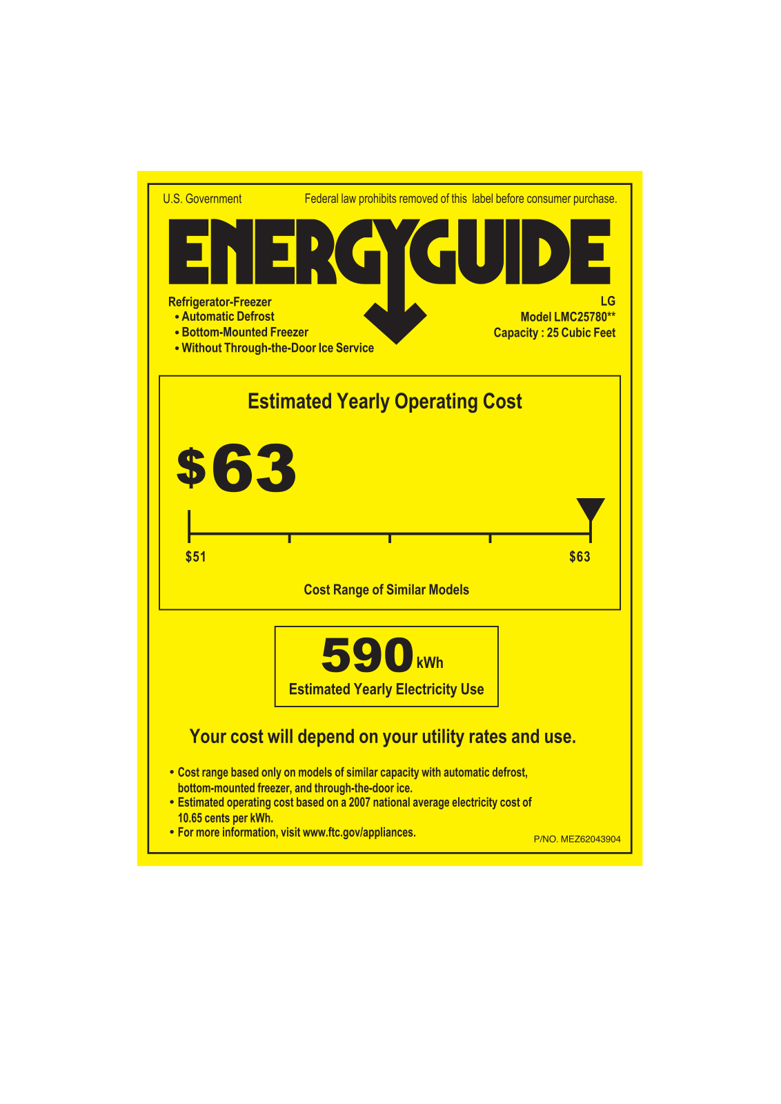 LG LMC25780SB, LMC25780SW, LMC25780AL Energy Guide