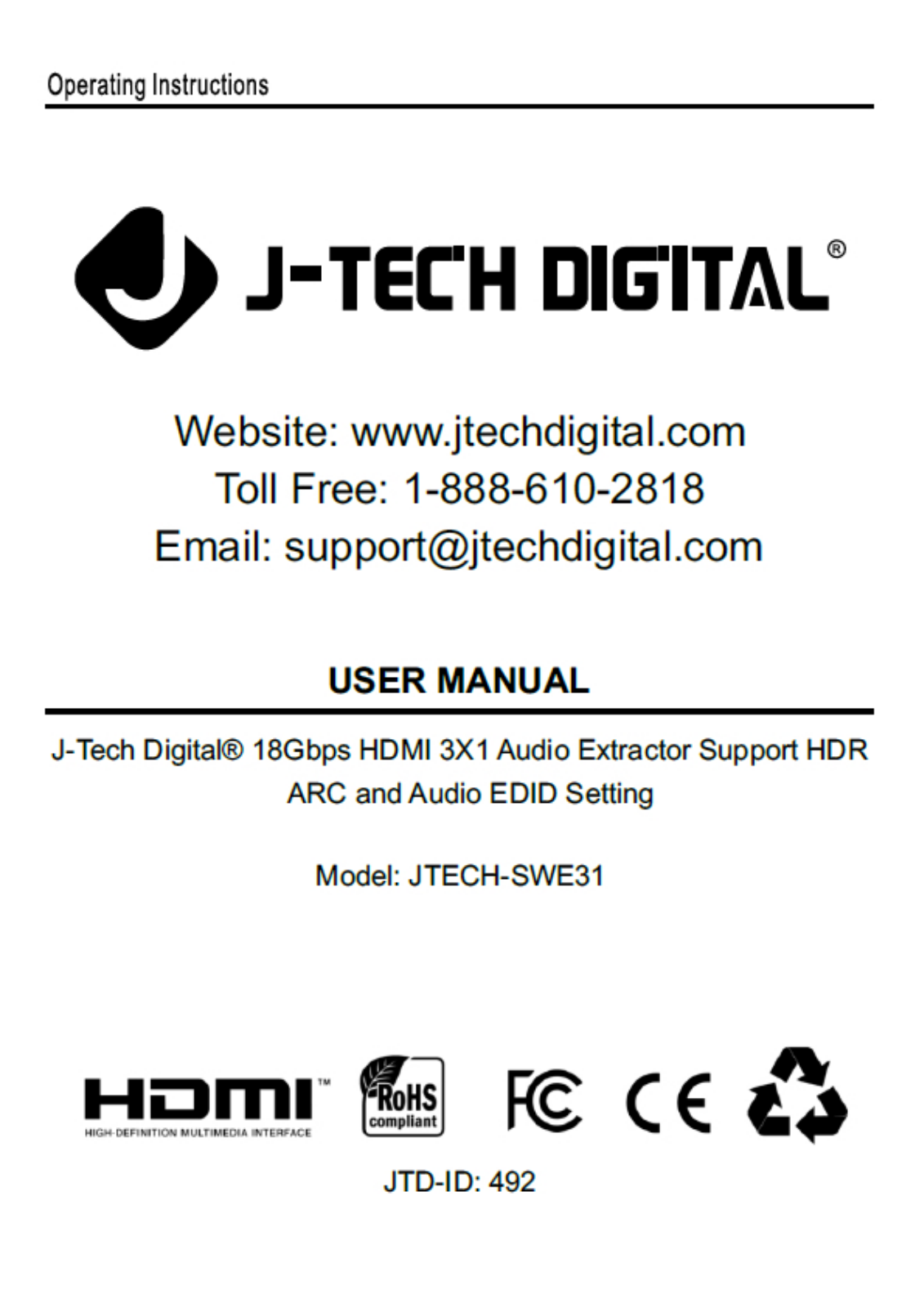 J-tech digital JTECH-SWE31 User Manual