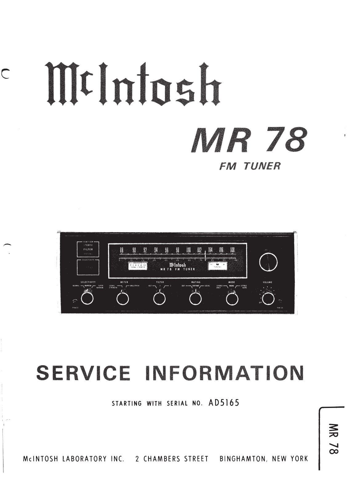 McIntosh MR-78 Service Manual