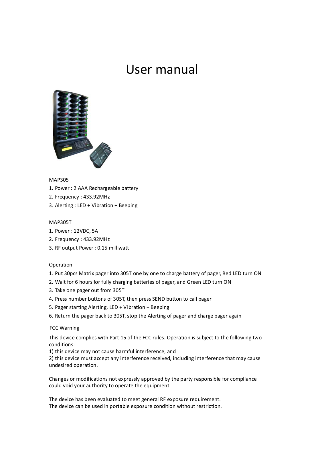 Pagertec MAP305 User Manual