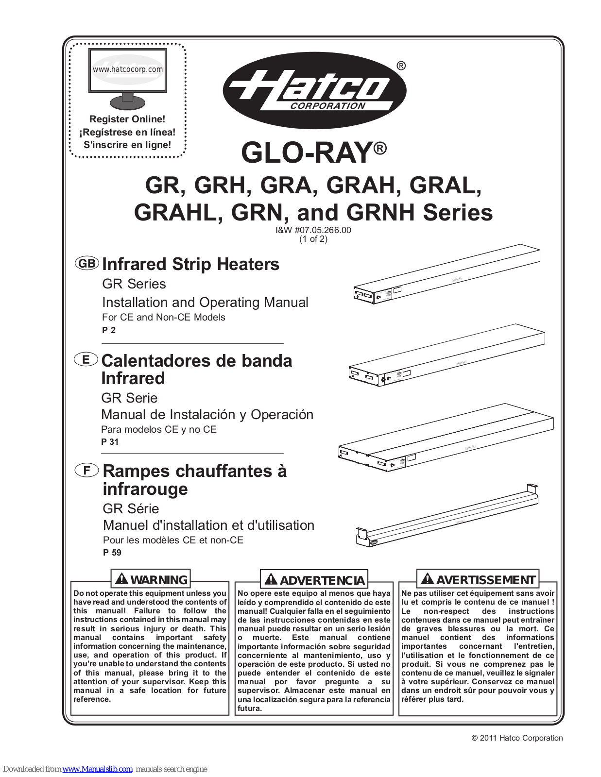 Hatco GR, GRH, GRAHL, GRN, GRNH Installation And Operating Manual