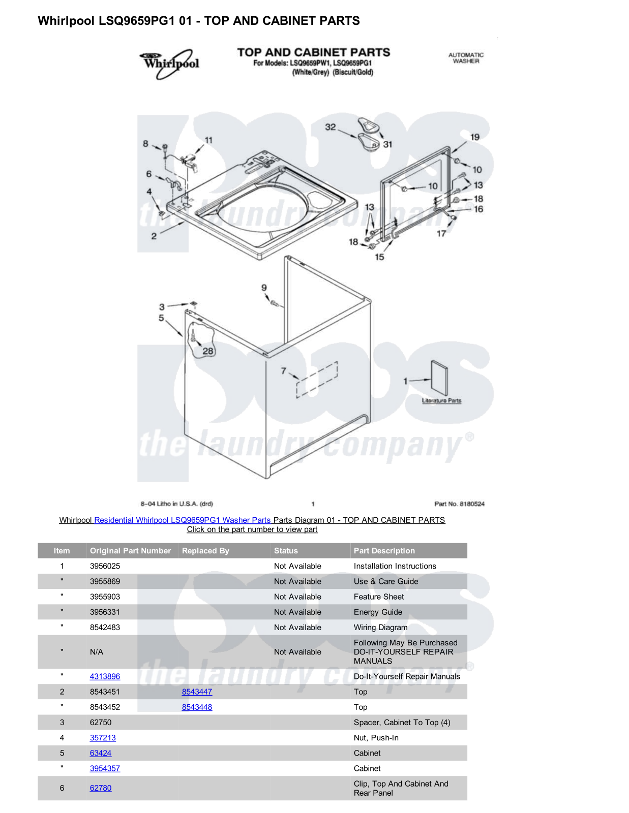 Whirlpool LSQ9659PG1 Parts Diagram