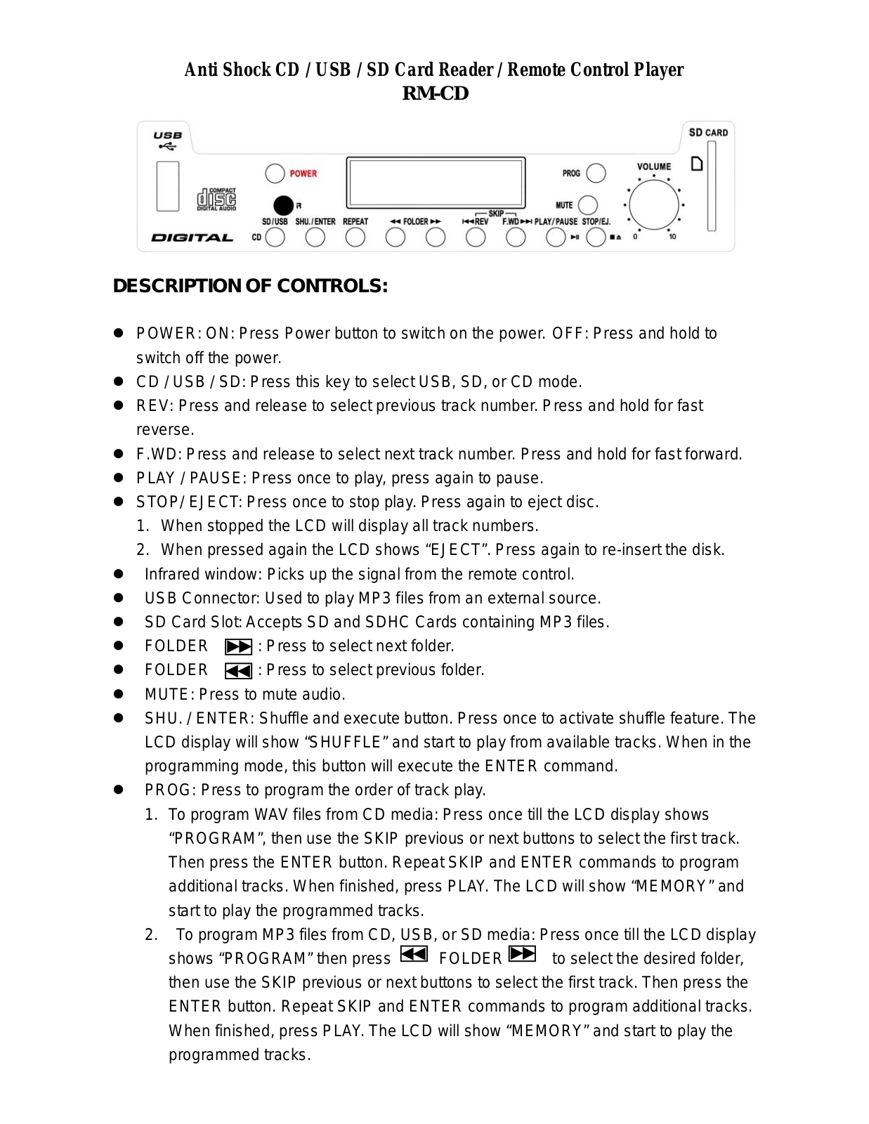 Galaxy Audio RM-CD User Manual