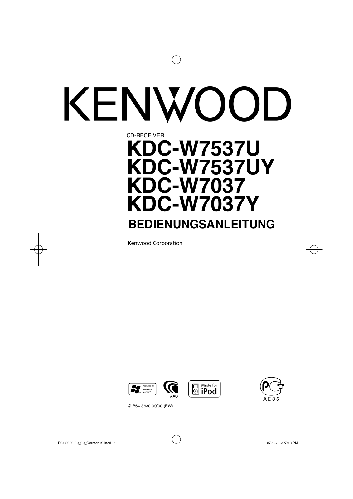 Kenwood KDC-W7537UY, KDC-W7537U, KDC-W7037, KDC-W7037Y User Manual