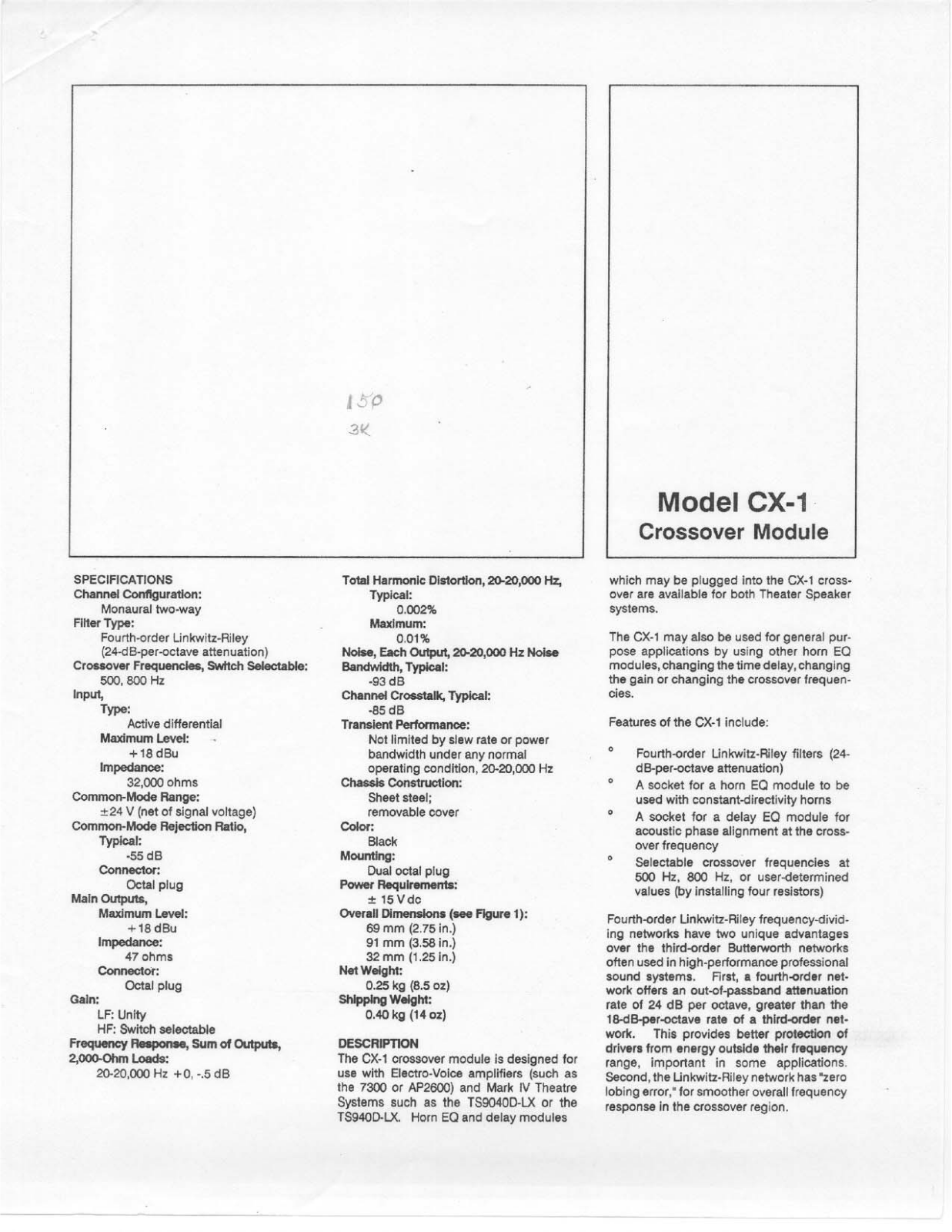 Electro-voice CX-1 User Manual