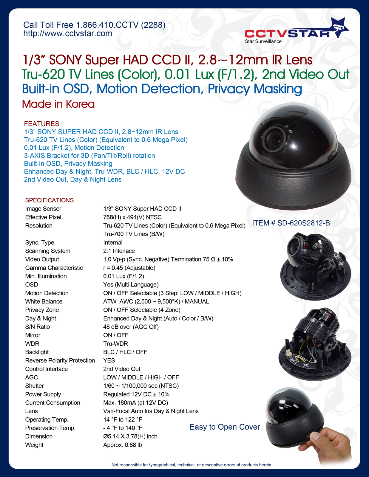 CCTV Star SD-620S2812, SD-620S2812B Specsheet