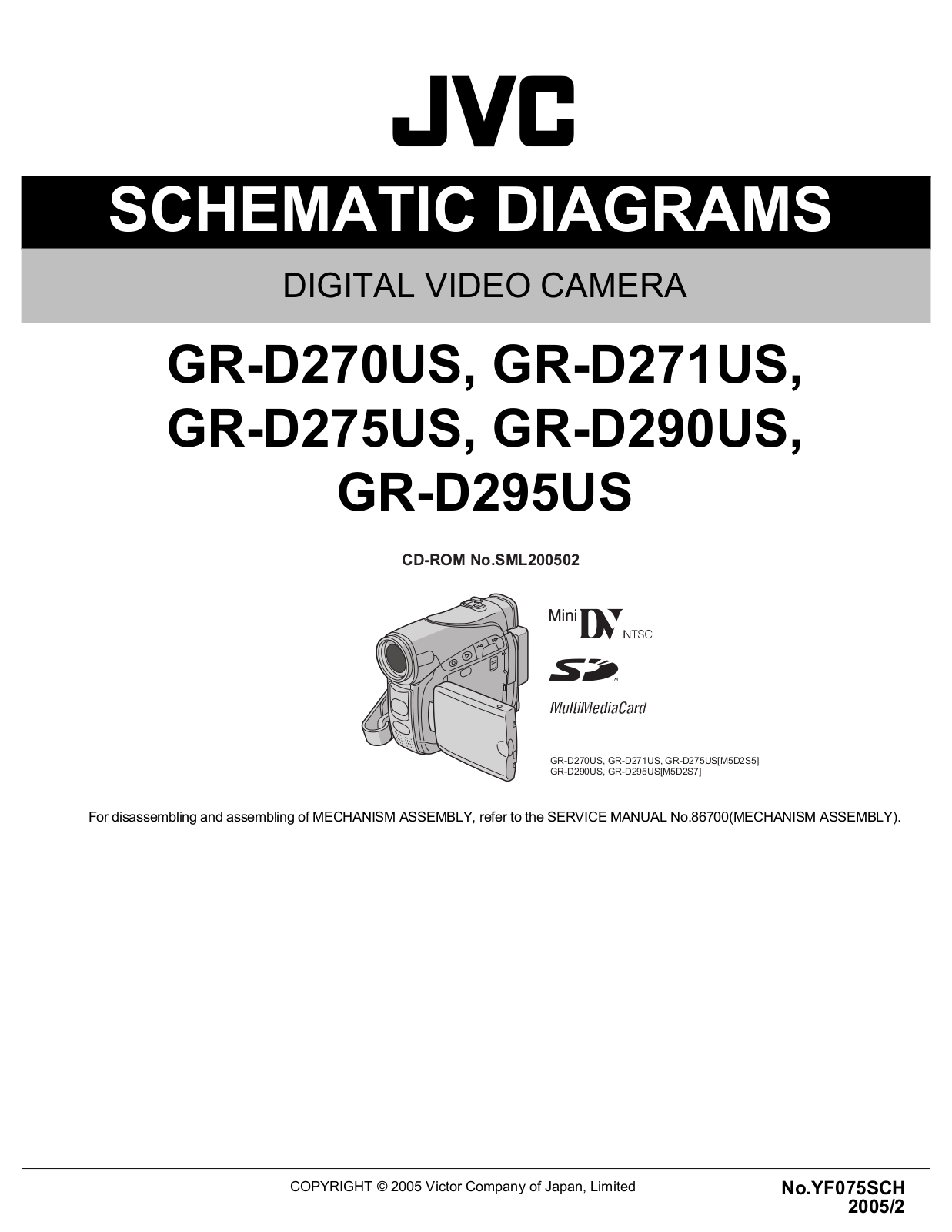 JVC GR-D270US, GR-D271US, GR-D275US, GR-D290US, GR-D295US Schematics