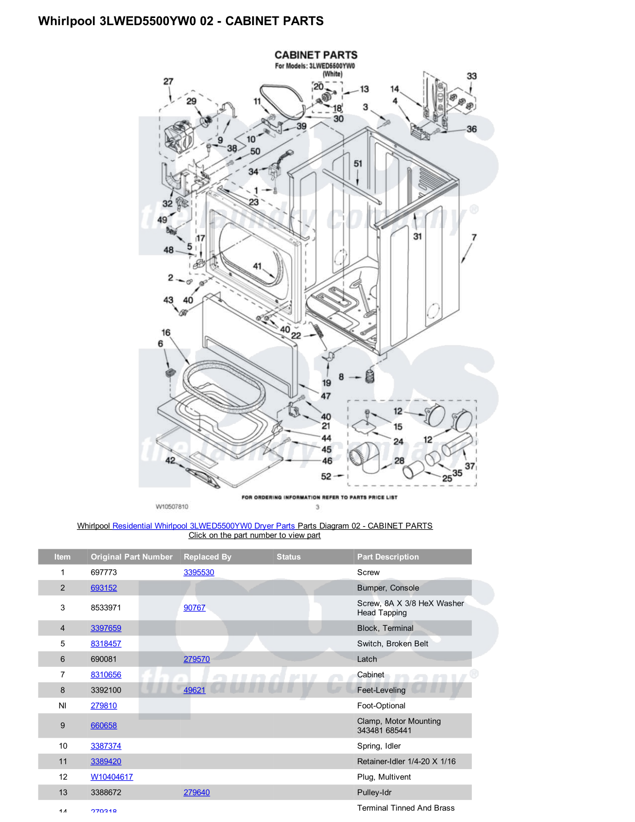 Whirlpool 3LWED5500YW0 Parts Diagram